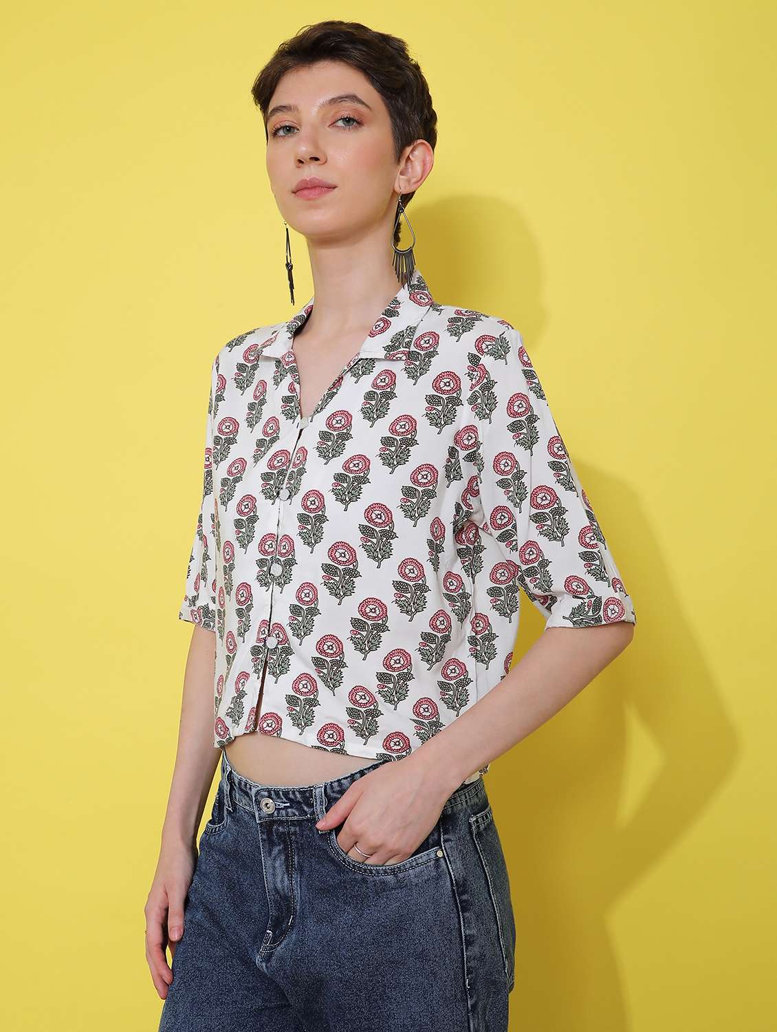 women printed collared shirt style top - 21932268 - Standard Image - 3