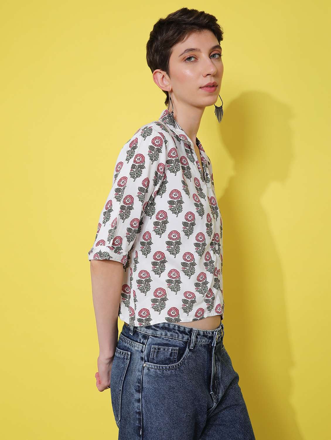 women printed collared shirt style top - 21932268 - Standard Image - 5