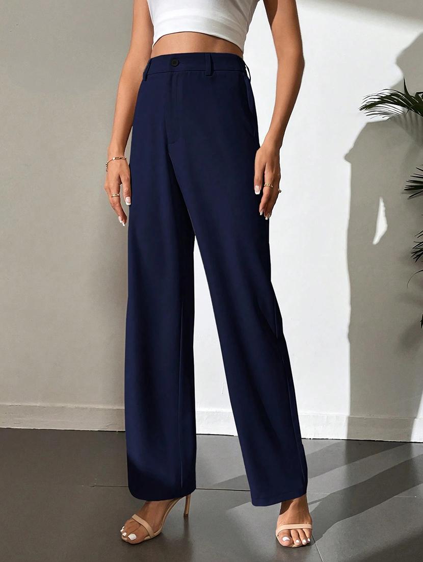 women solid high rise straight fit trouser - 21932428 - Standard Image - 3