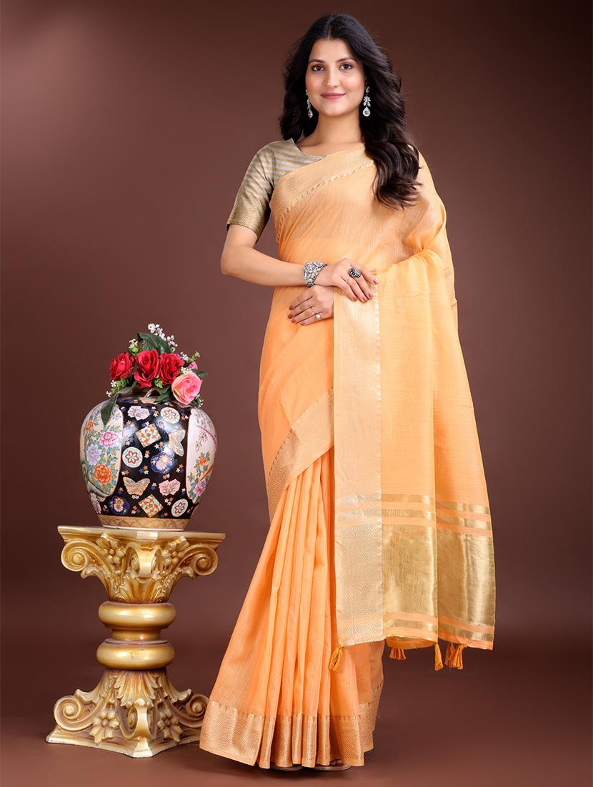 women solid with bordered ready to wear saree with blouse - 21932434 -  Zoom Image - 0