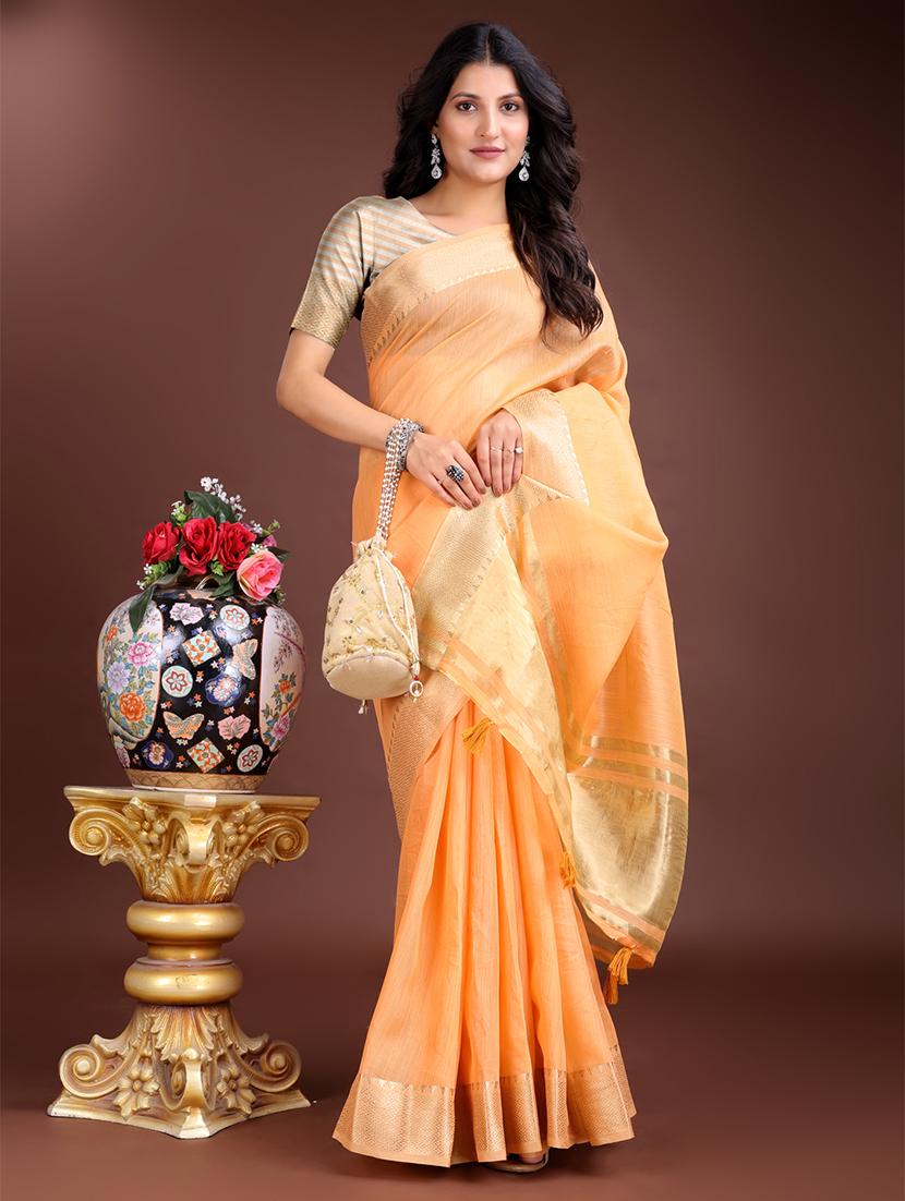 women solid with bordered ready to wear saree with blouse - 21932434 - Standard Image - 3