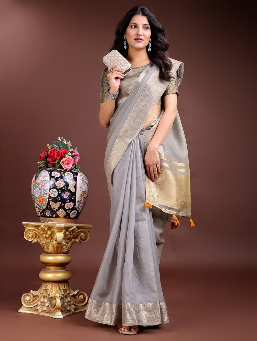 women solid with bordered ready to wear saree with blouse - 21932436 - Standard Image - 3