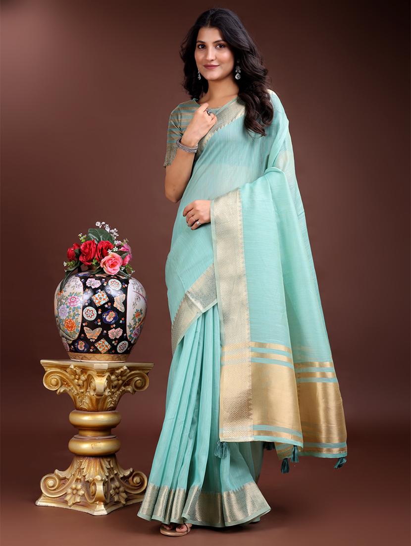 women solid with bordered ready to wear saree with blouse - 21932437 - Zoom Image - 0