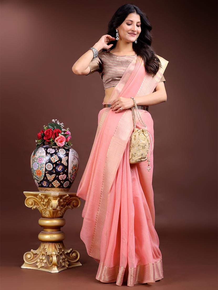 women solid with bordered ready to wear saree with blouse - 21932438 - Standard Image - 3