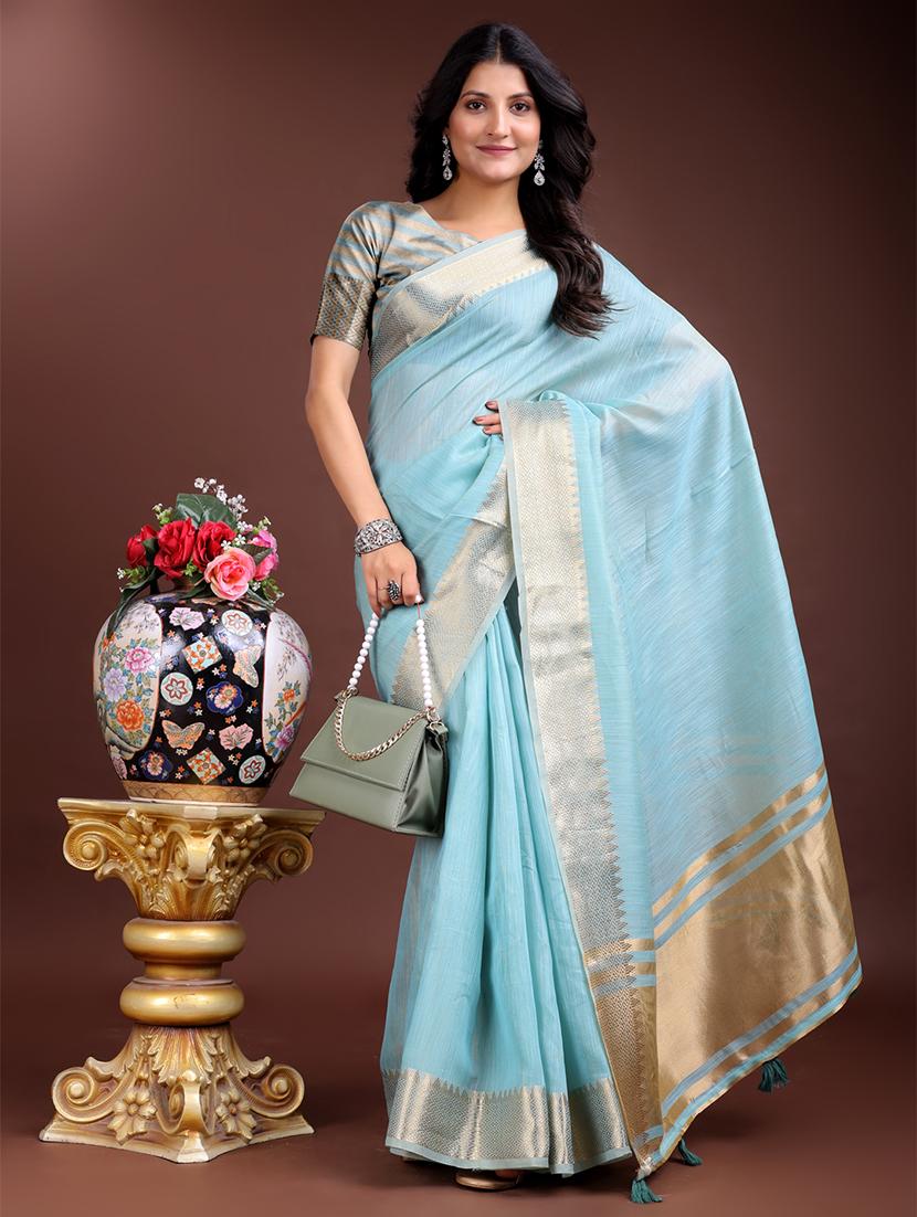 women solid with bordered ready to wear saree with blouse - 21932440 - Standard Image - 3
