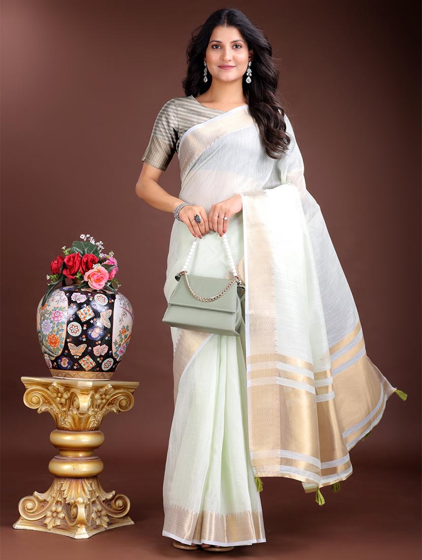 women solid with bordered ready to wear saree with blouse - 21932441 - Standard Image - 3