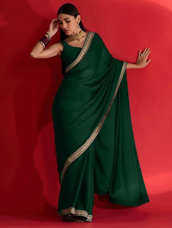 women solid with bordered saree with blouse - 21932450 - Standard Image - 3