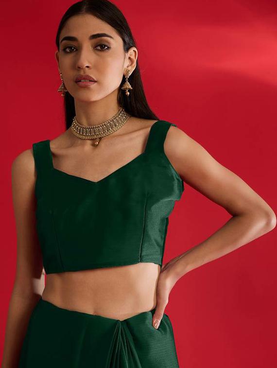 women solid with bordered saree with blouse - 21932450 - Standard Image - 5