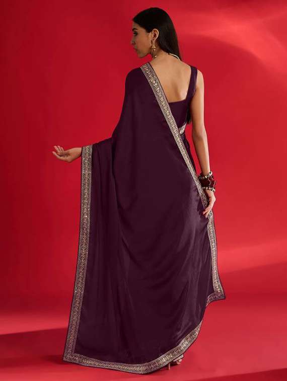women solid with bordered saree with blouse - 21932451 - Standard Image - 3