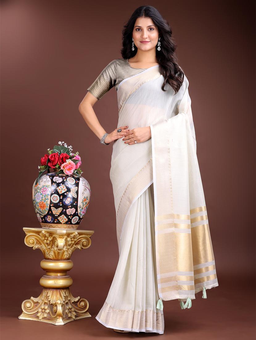 women solid with bordered ready to wear saree with blouse - 21932487 - Zoom Image - 0