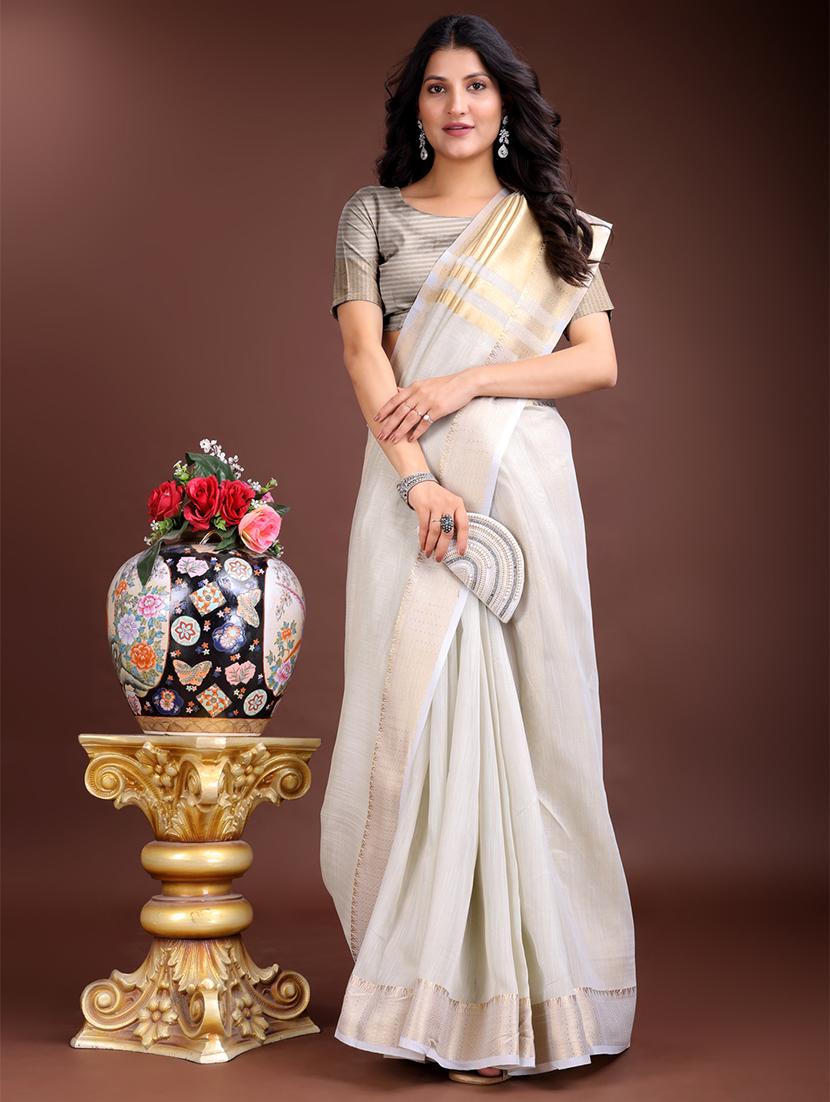 women solid with bordered ready to wear saree with blouse - 21932487 - Standard Image - 3