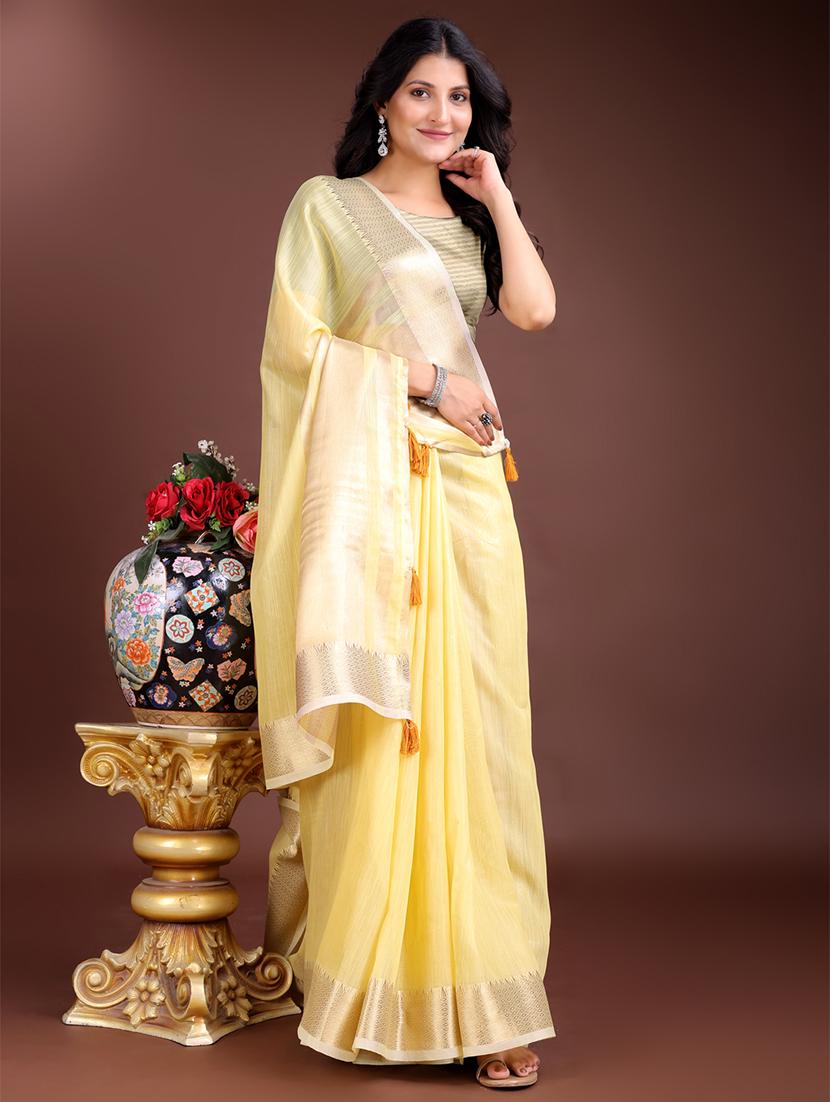 women solid with bordered ready to wear saree with blouse - 21932488 - Standard Image - 3