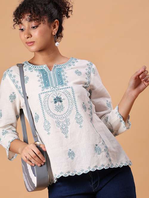 women embroidered notch neck a-line kurti - 21932545 -  Standard Image - 0