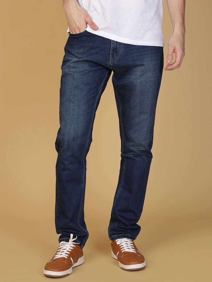 men solid mid rise slim fit jean