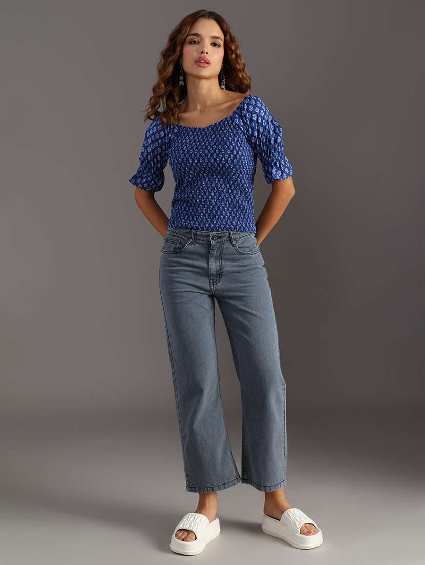 Women Printed Puff Sleeve Smocked Crop Top - 21932614 -  Standard Image - 5
