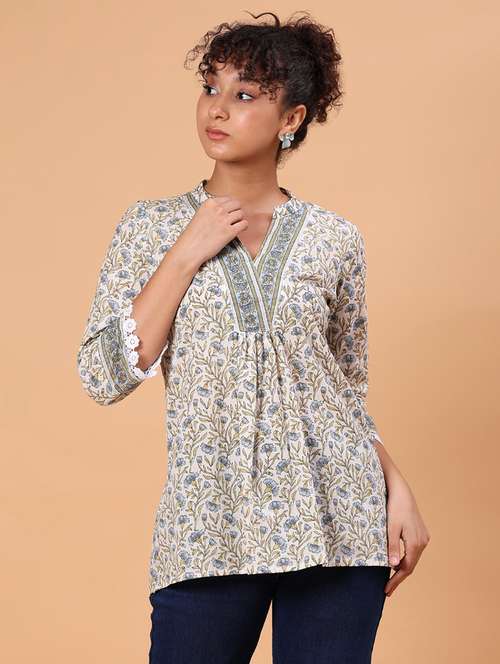 women printed three quarter sleeve kurti - 21932686 -  Standard Image - 0