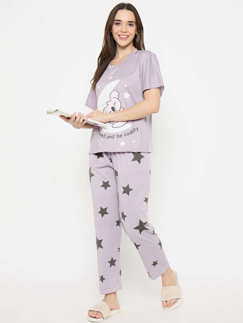 purple poly spandex pyjama set nightwear - 21932719 -  Standard Image - 3
