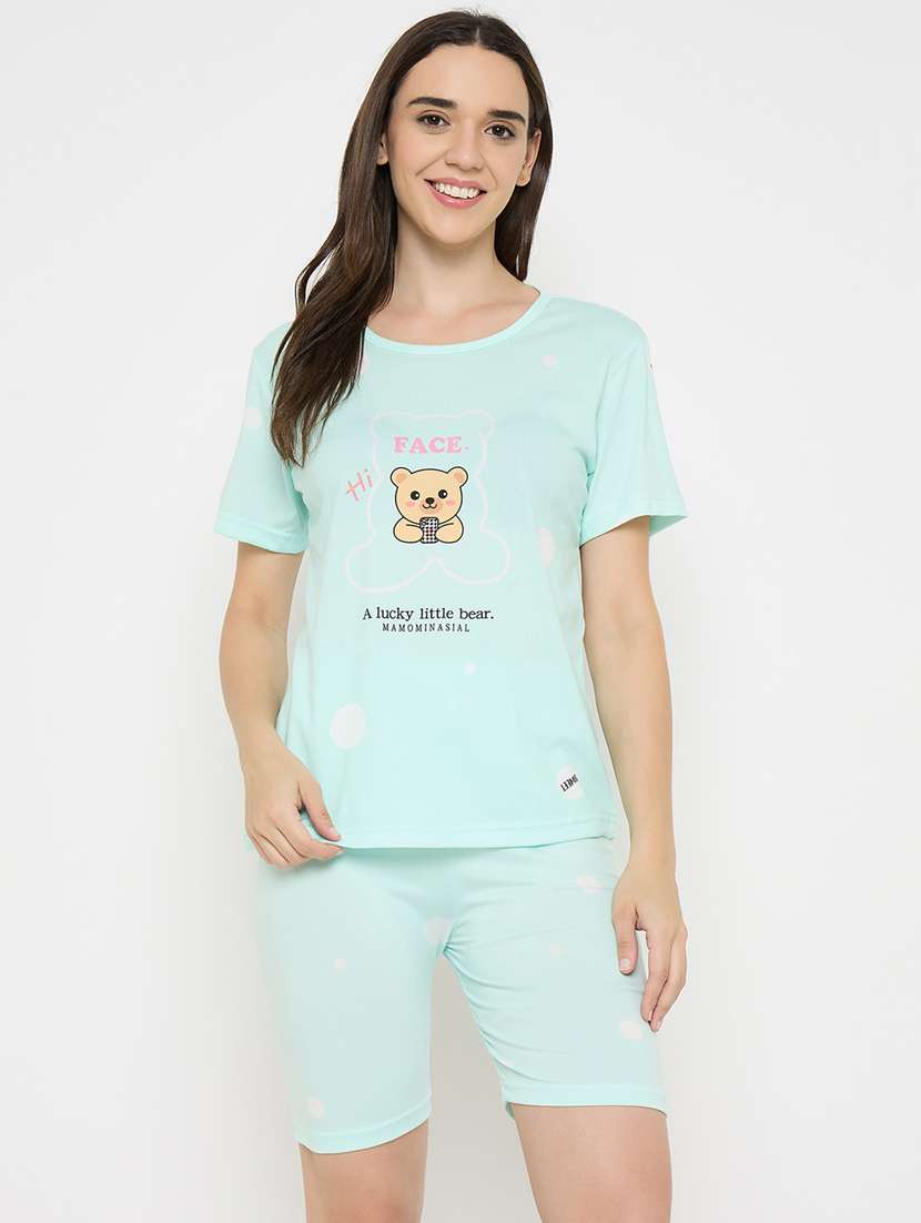 women printed nightwear shorts set