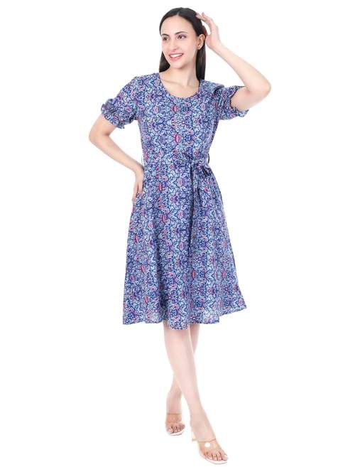 women floral rpint puff sleeves fit & flare dress - 21932759 - Standard Image - 0
