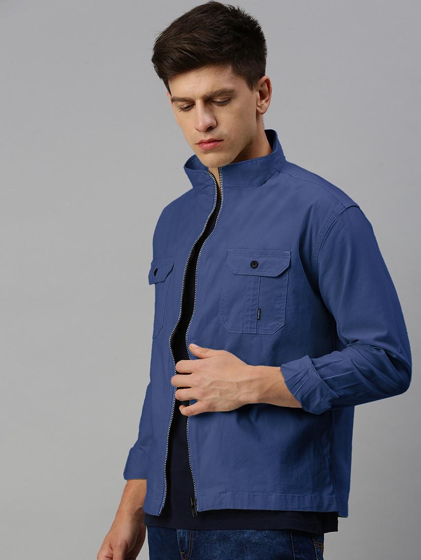 men blue solid long sleeve casual jacket - 21933400 - Standard Image - 3
