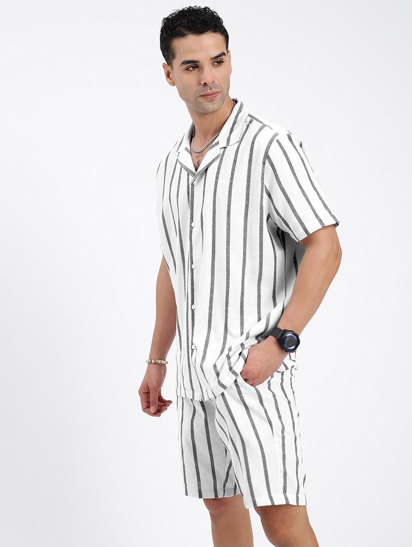 men's white and grey striped cotton co-ord set - 21933412 - Standard Image - 3