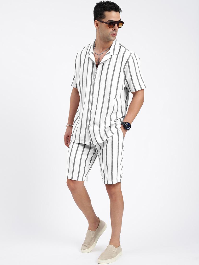men's white and grey striped cotton co-ord set - 21933412 - Standard Image - 5