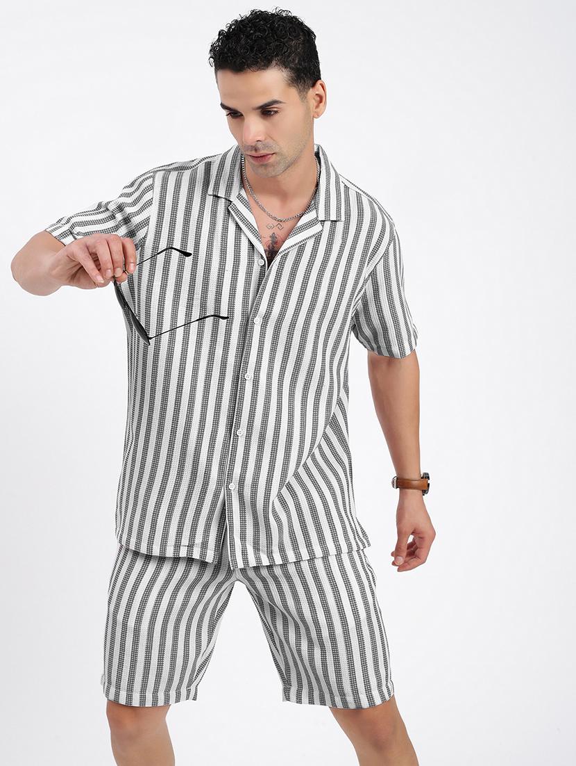 men's striped cotton blend co-ord set casual wear - 21933414 -  Zoom Image - 0