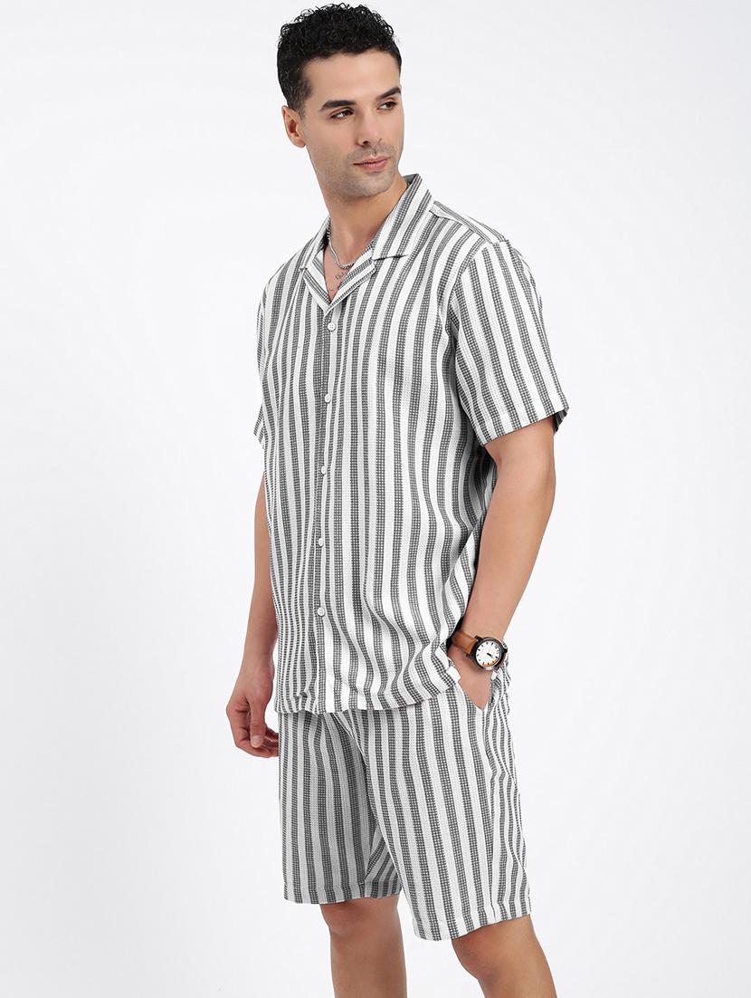 men's striped cotton blend co-ord set casual wear - 21933414 - Standard Image - 3