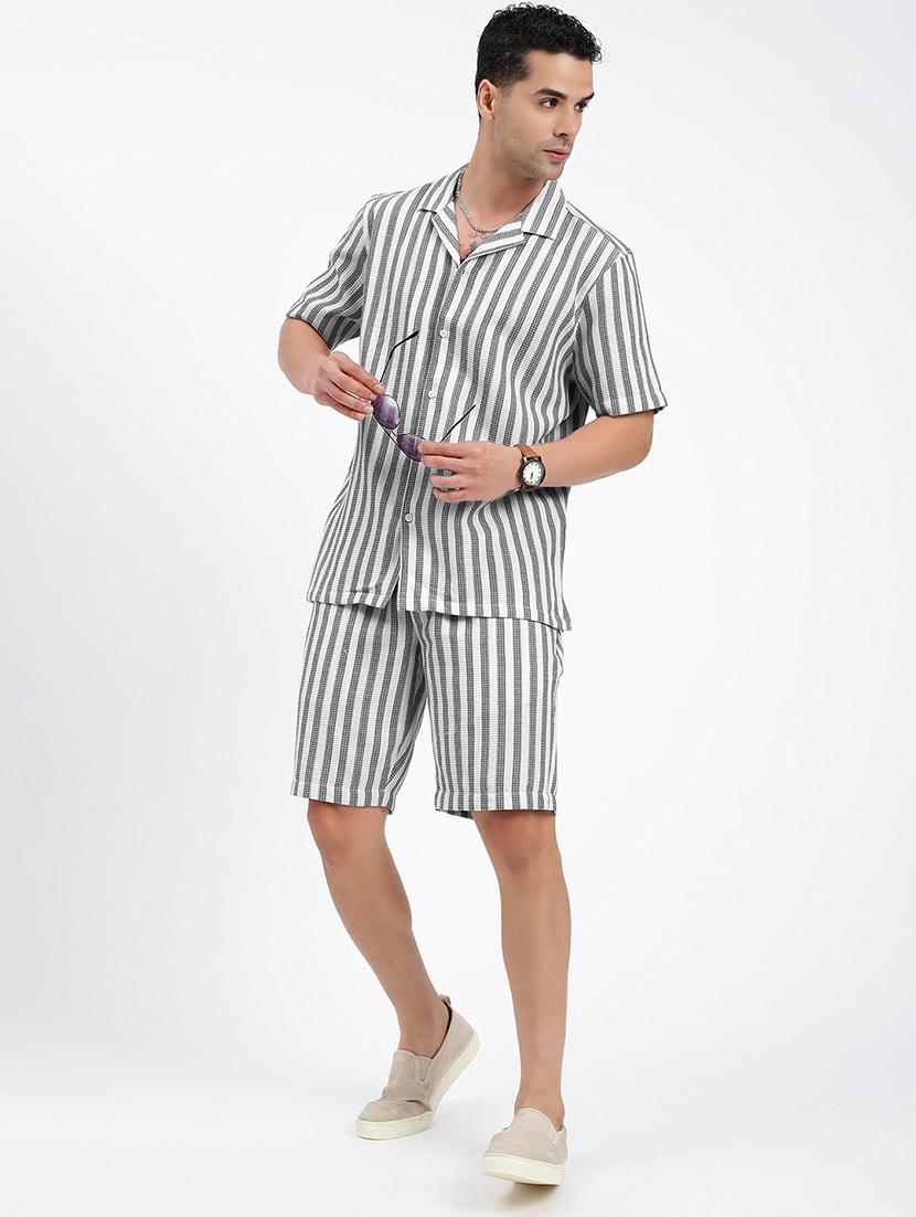 men's striped cotton blend co-ord set casual wear - 21933414 - Standard Image - 5