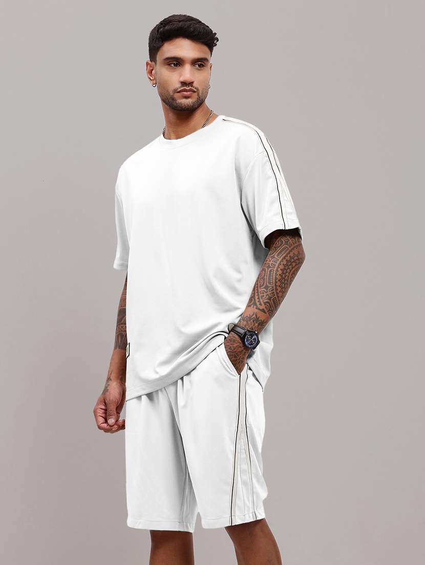 men's white cotton blend casual co-ord set - 21933415 - Standard Image - 3