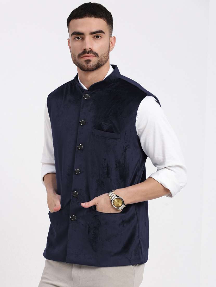 men's solid velvet sleeveless nehru jacket - 21933417 -  Standard Image - 3