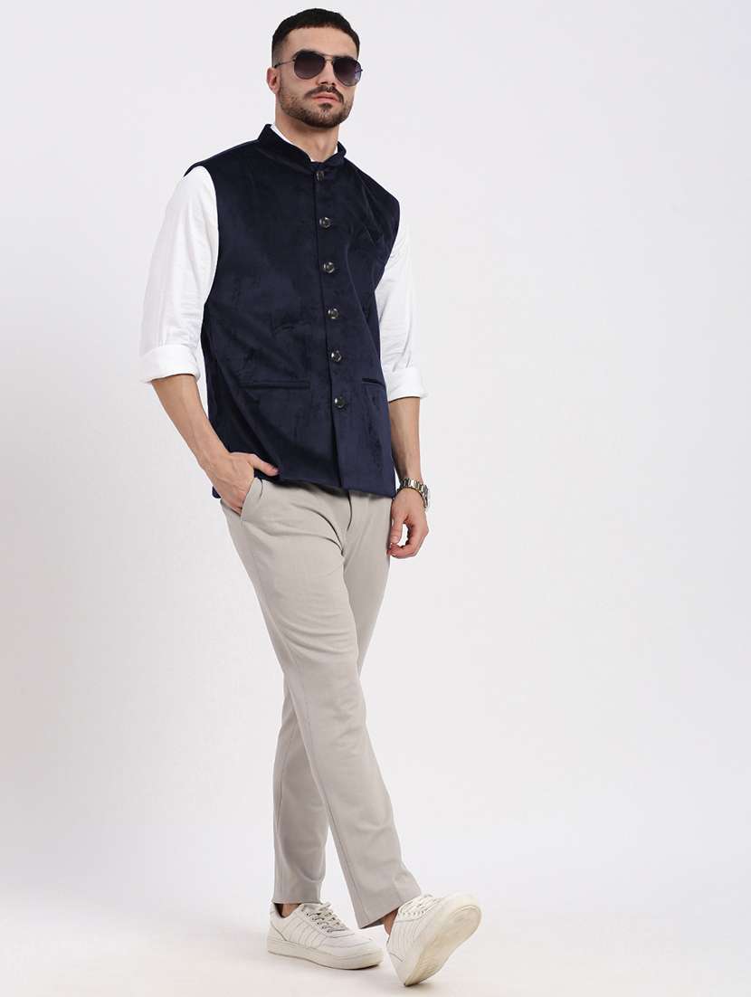 men's solid velvet sleeveless nehru jacket - 21933417 -  Standard Image - 5