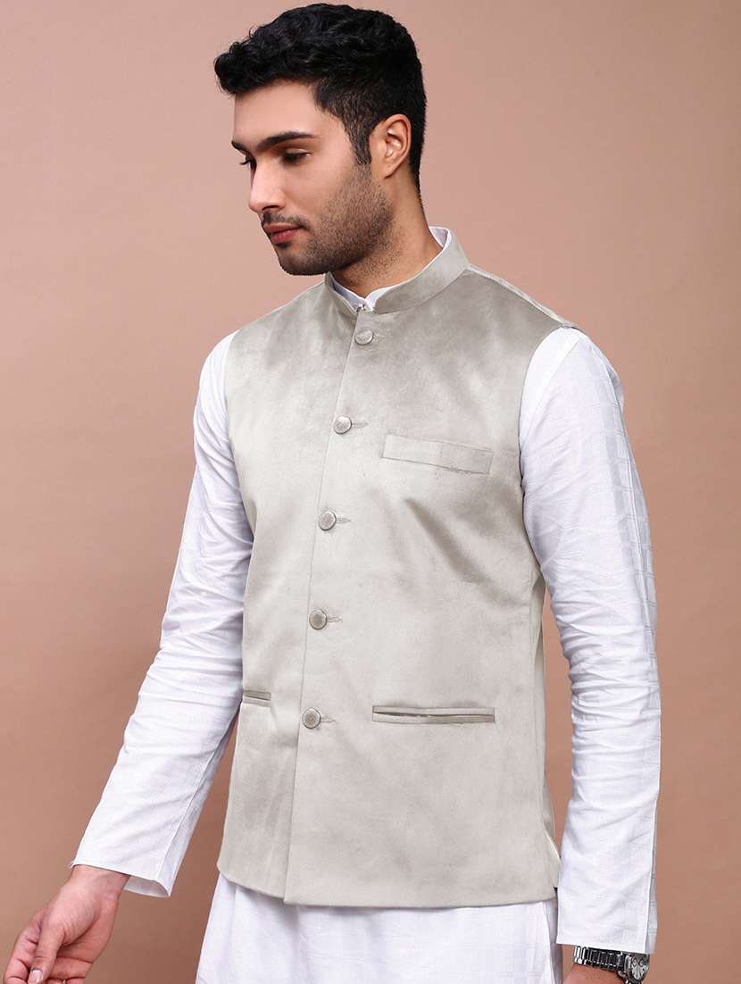 men's casual solid velvet nehru jacket - 21933418 - Standard Image - 3
