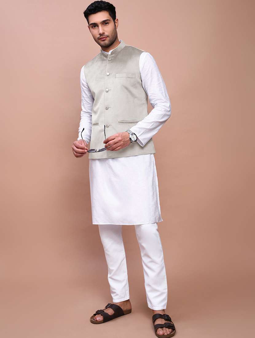 men's casual solid velvet nehru jacket - 21933418 - Standard Image - 5