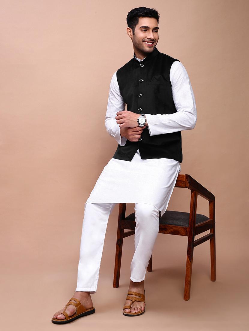 men's black velvet solid nehru jacket ethnic - 21933420 - Standard Image - 5