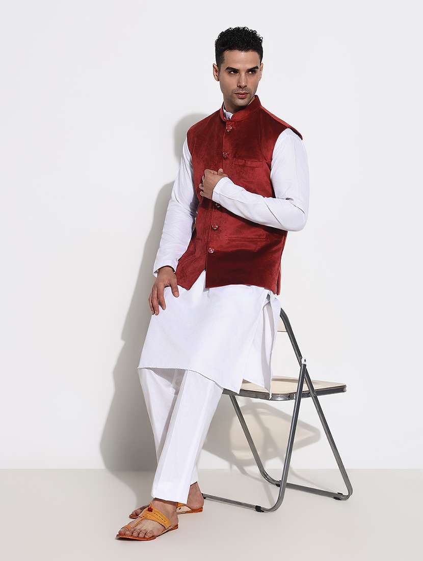 men solid mandarin neck regular fit nehru jacket - 21933421 - Standard Image - 5
