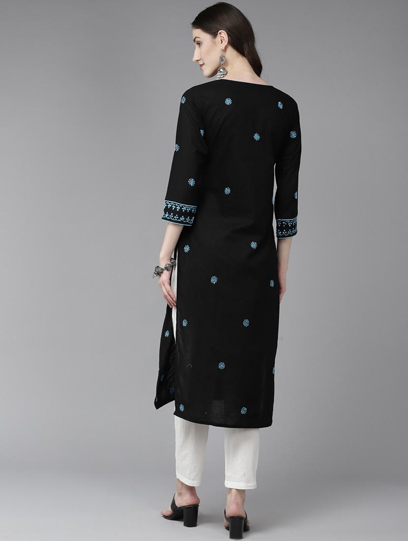 women chikankari three quarter sleeve straight kurta - 21933427 - Standard Image - 3