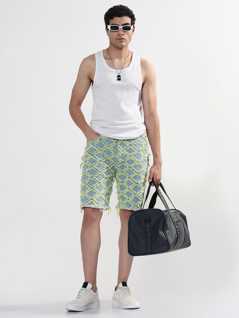 men blue geometric low rise regular fit shorts - 21933429 - Standard Image - 5