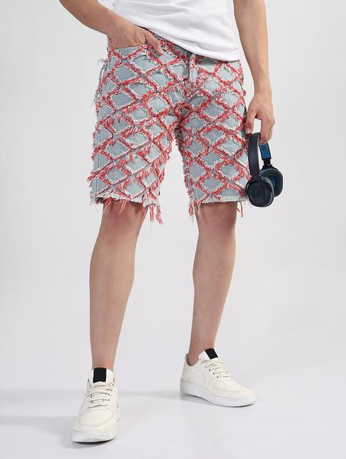 men blue geometric low rise regular fit shorts - 21933430 -  Standard Image - 0