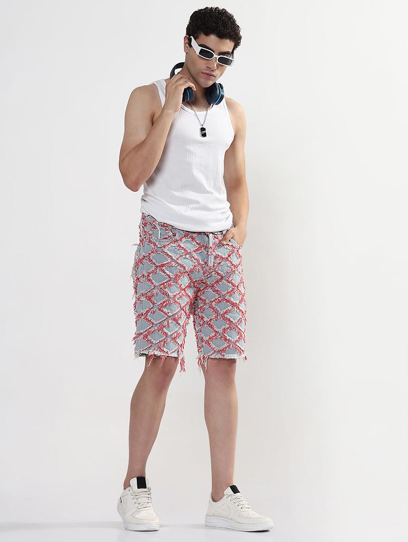 men blue geometric low rise regular fit shorts - 21933430 - Standard Image - 5