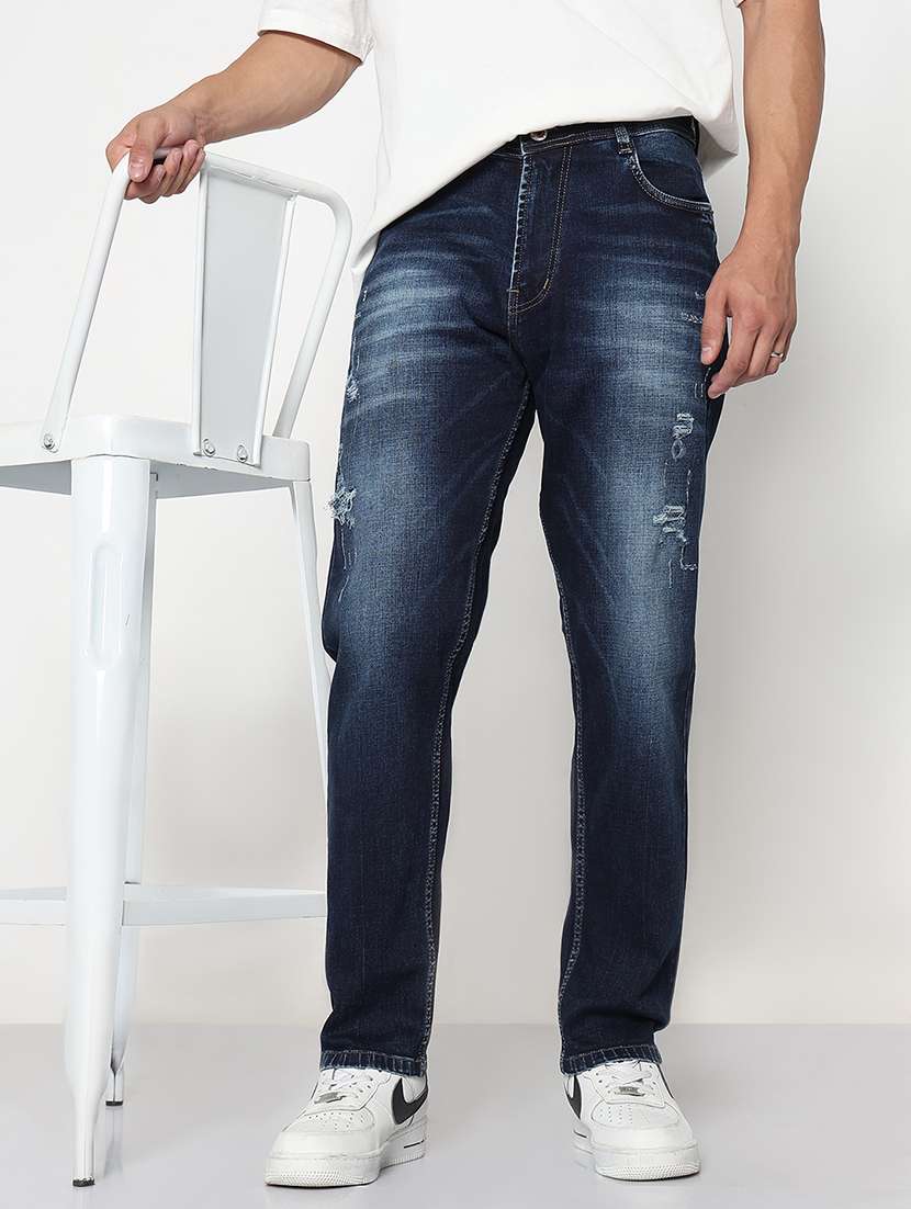 men distressed mid rise slim fit jean