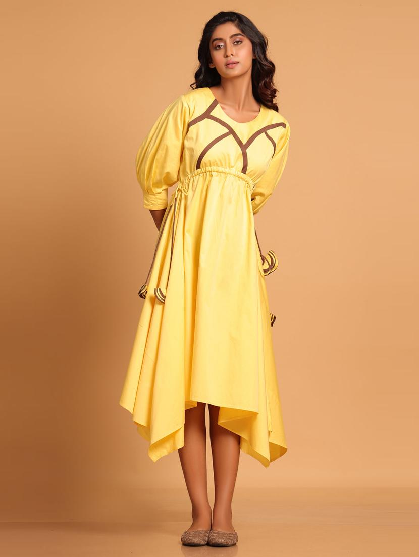 women solid puff sleeves asymmetric dress - 21933471 -  Zoom Image - 0