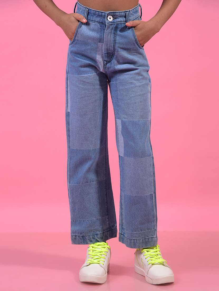 girls solid high rise straight fit jean