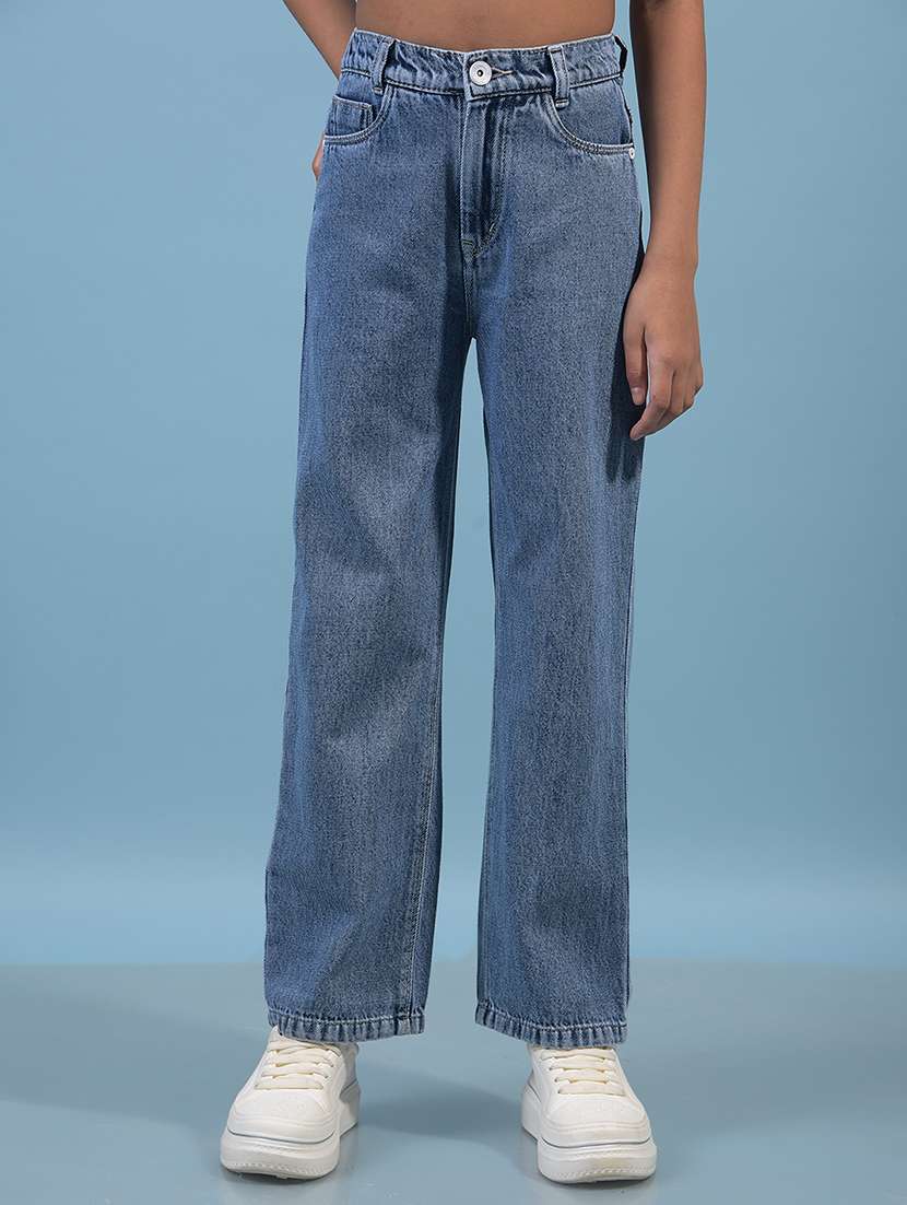 girls solid high rise straight fit jean