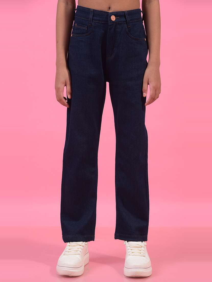 girls solid mid rise straight fit jean