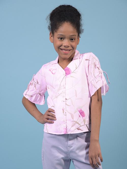 girls printed collared puff sleeve shirt - 21933585 -  Standard Image - 0