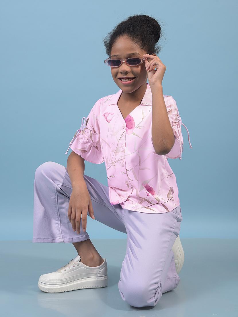 girls printed collared puff sleeve shirt - 21933585 - Standard Image - 5