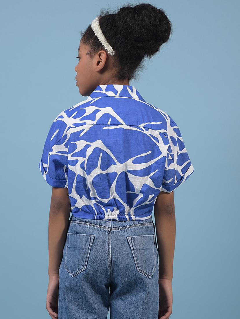 girls printed lapel collared crop shirt - 21933586 - Standard Image - 3