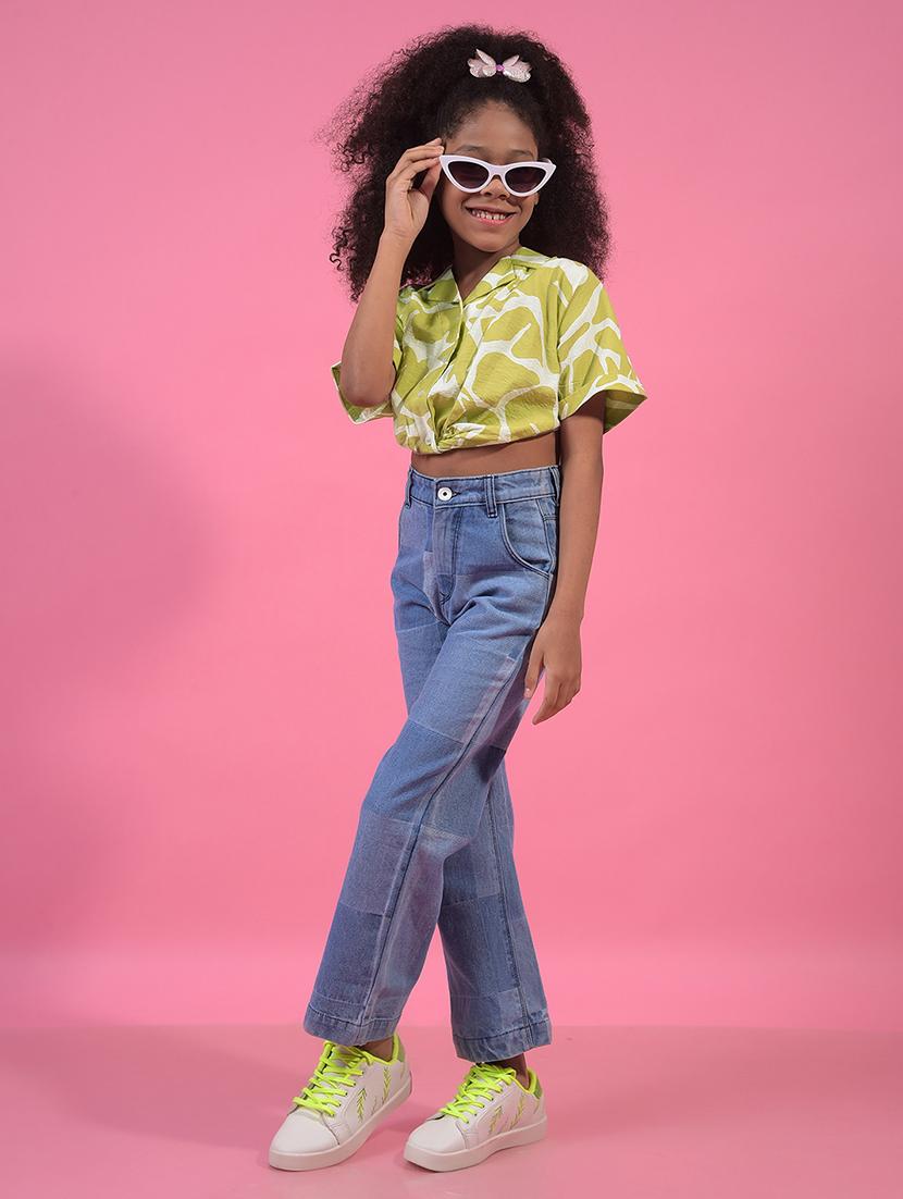 girls printed lapel collared crop shirt - 21933587 - Standard Image - 5