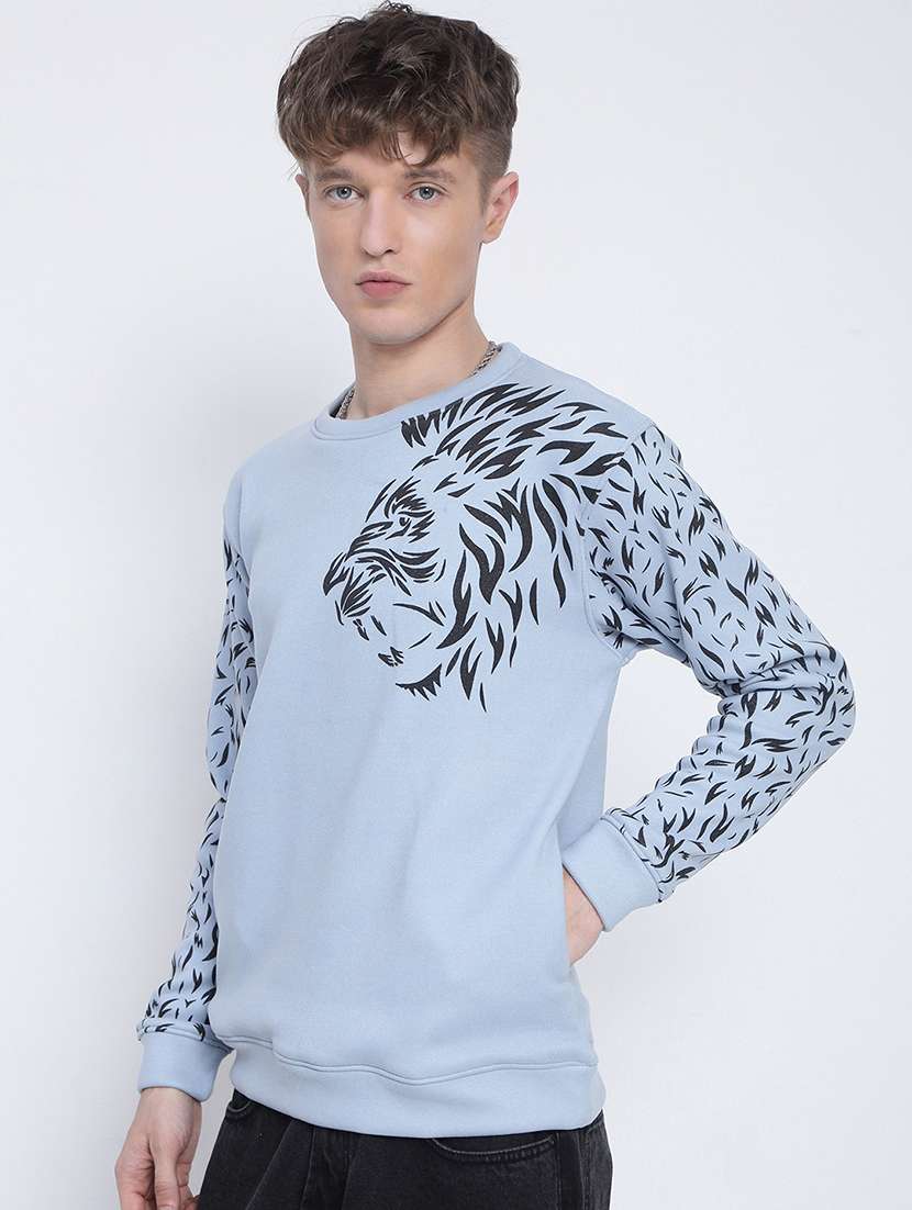 men light blue animal print round neck sweatshirt - 21933588 -  Standard Image - 3